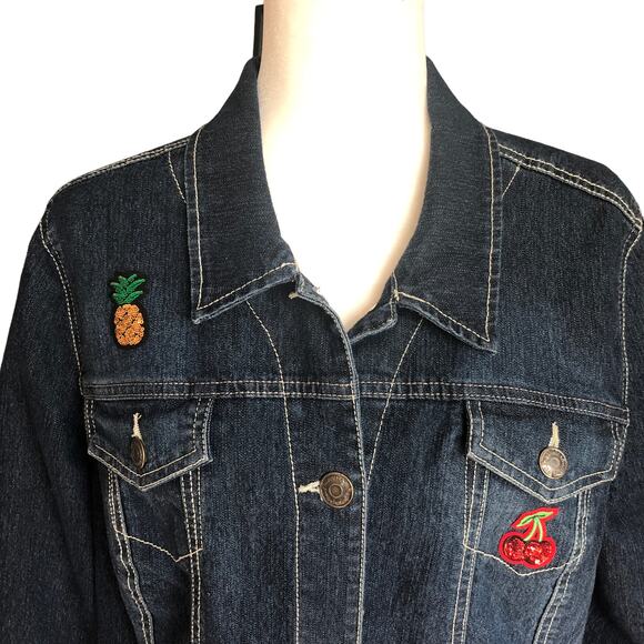 Nine West Vintage America Denim Embellished Button Front Jacket XL - Picture 2 of 12